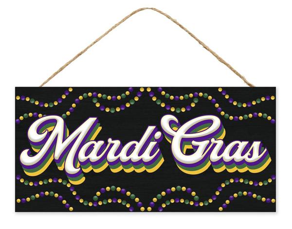 12.5"Lx6"H Retro Mardi Gras wood Sign - black