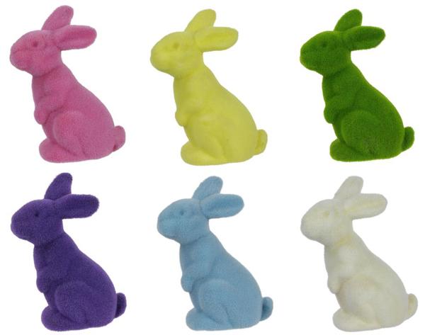 11.5"H x 7"L Flocked Sitting Rabbit 6 assorted