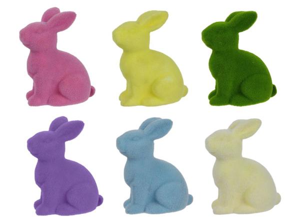 10"H x 8.25"L Flocked Sitting Rabbit 6 assorted