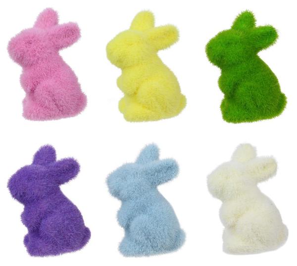4"Hx2.5"L Flocked Standing Rabbit 6 assorted
