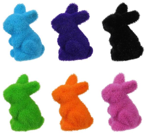 4"Hx2.5"L Flocked Standing Rabbit 6 assorted
