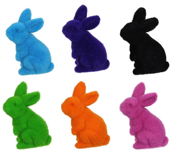 6"Hx3.5"L Flocked Standing Rabbit 6 assorted