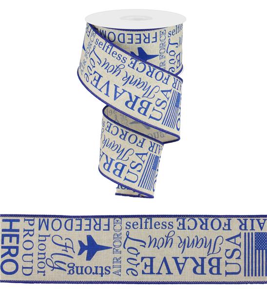 2.5"X10yd United States Air Force On Royal Burlap Light Natural/Blue ribbon