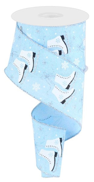 2.5"X10YD winter ICE SKATEs royal burlap ribbon - ice blue