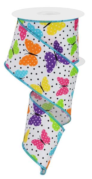 2.5" x 10yd Butterflies/Dots On Diagonal-Bright Multi-RGE110727