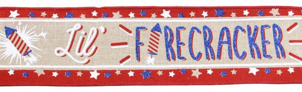 2.5"X10YD patriotic LIL' FIRECRACKER ribbon - natural