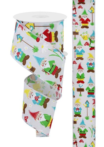 2.5" x 10 yard spring gnome birdhouse ribbon