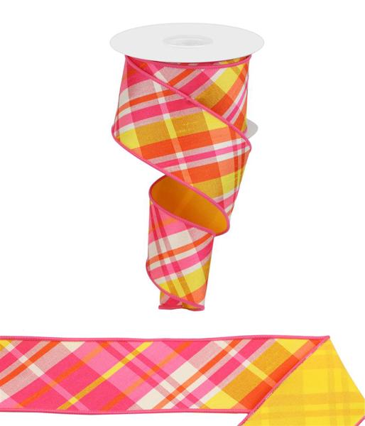 2.5"X10YD spring DIAGONAL PLAID FUSED BACK ribbon
