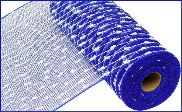 10.5"X10yd Cotton Ball/Snowdrift Poly Mesh Royal Blue/White