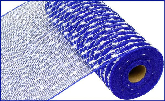 10.5"X10yd Cotton Ball/Snowdrift Poly Mesh   Royal Blue/White