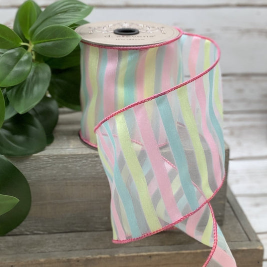 2.5" x 10yds pastel horizontal stripe sheer satin