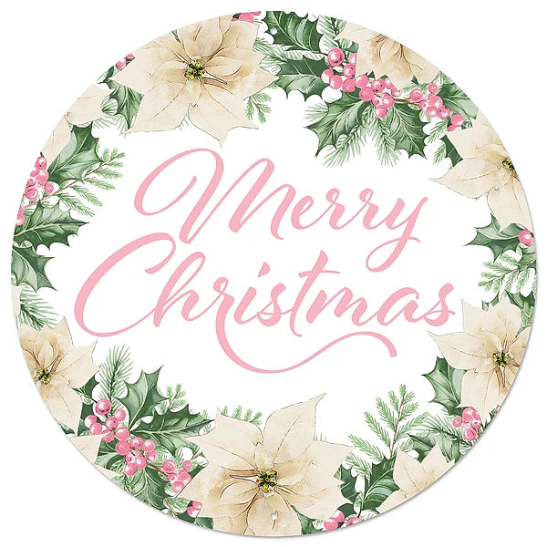 12"DIA MERRY CHRISTMAS W/HOLLY SIGN- WHITE/CREAM/GREEN/SAGE- MD177415