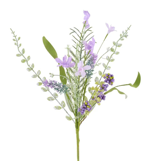 12"L Fabric Flower/Eva Leaf/Beads Bush-Purple-FH812523