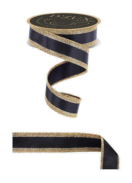 1.5"X10YD VERTICAL GLITTER STRIPE/FUSED- BLACK/GOLD- LX311986