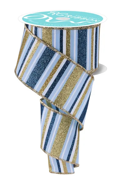 2.5" x 10yd Horizontal Stripe-Lt Blue/Smk Blue/Gld/Wht-RGF191914