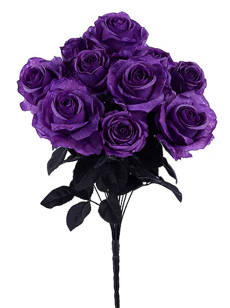 20"L FABRIC ROSE/ROSE BUD BUSH- PURPLE/BLACK- FN171951