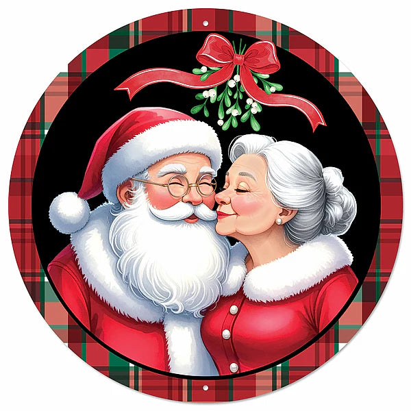12"DIA MR AND MRS CLAUS SIGN- RED/WHITE/EMERALD- MD1899