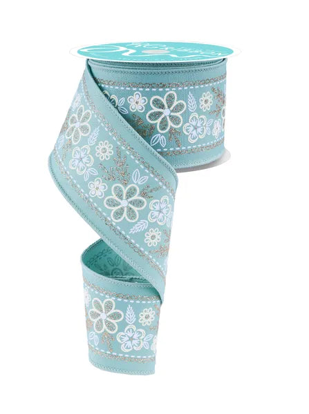 2.5" x 10yd Floral Trim-Sage/Ivory/White/Champ- RGF1552H2