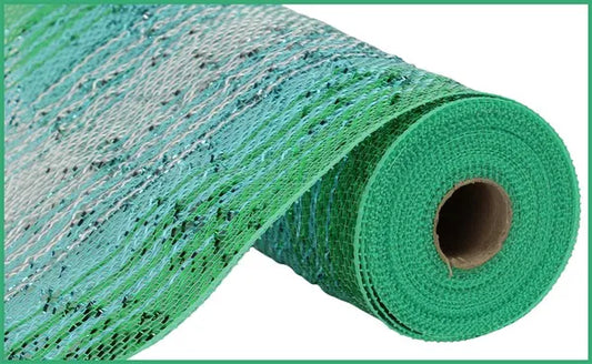 10.25" x 10yd Wide Foil Ombre Mesh- Emerald/Ice Blue/Silver-RY8510X8