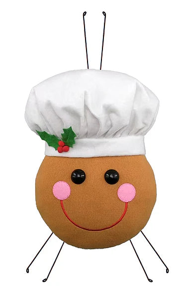 13"H GINGERBREAD CHEF HEAD DECOR- TAN/WHITE/GREEN/RED- XC6361