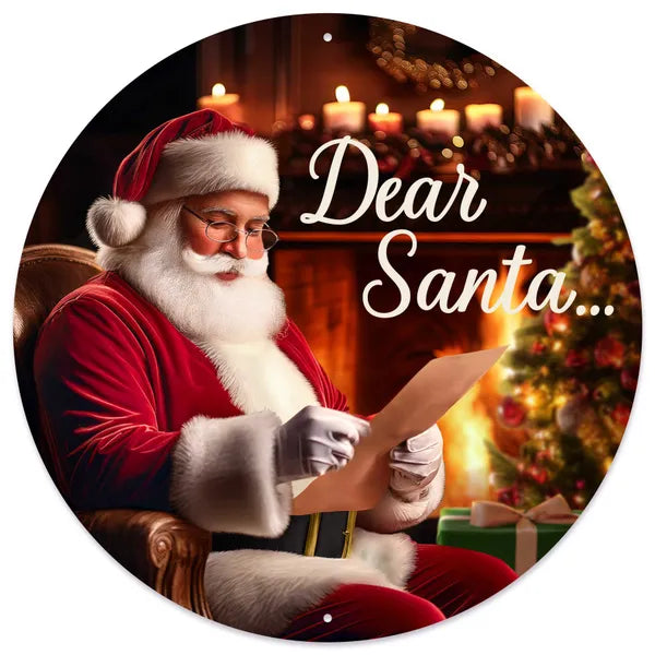 12"Dia Metal Dear Santa... Sign-Red/White/Brown/Tan/Black-MD1691