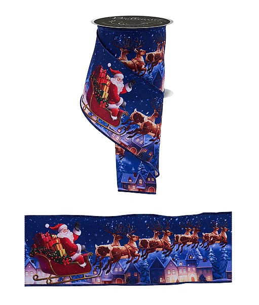 4"X10YD SANTA'S SLEIGH/REINDEER- WHITE/MULTI- LS1249N9