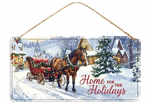12"L X 6"H HOME FOR THE HOLIDAYS SIGN- WHITE/BROWN/RED/GREEN- MD1874