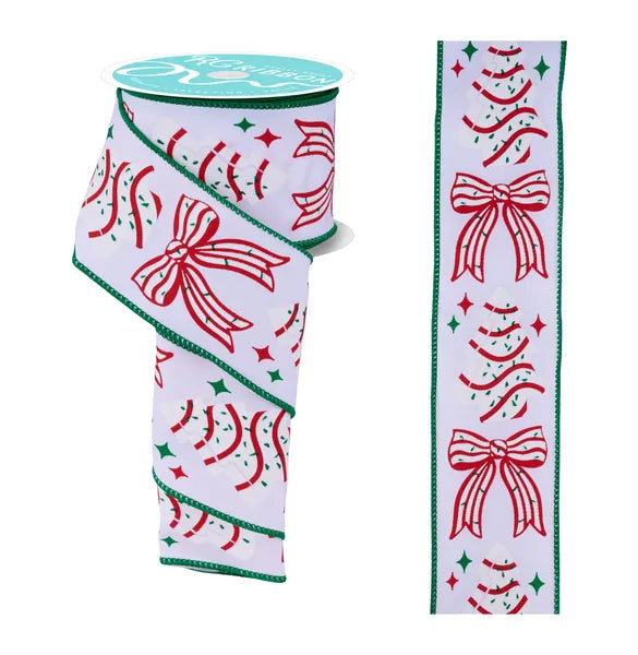 2.5" x 10yd Cake Tree/Bow-White/Red/Emerald-RGF199867