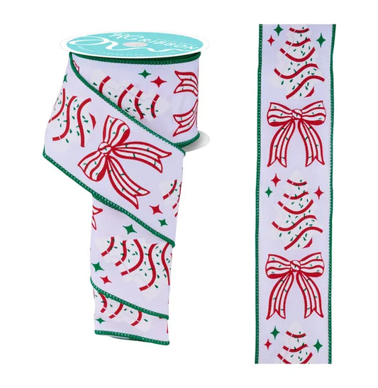2.5" x 10yd Cake Tree/Bow-White/Red/Emerald-RGF199867