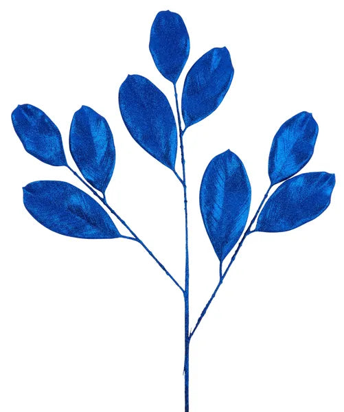 20.5"L Glitter Magnolia Leaf Spray-Royal Blue-XS250825