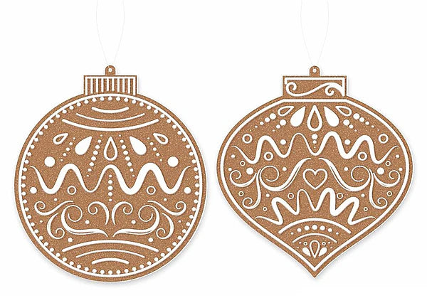 2 ASST DBL-SIDED GINGERBREAD COOKIE ORN- TAN/WHITE- XJ005977