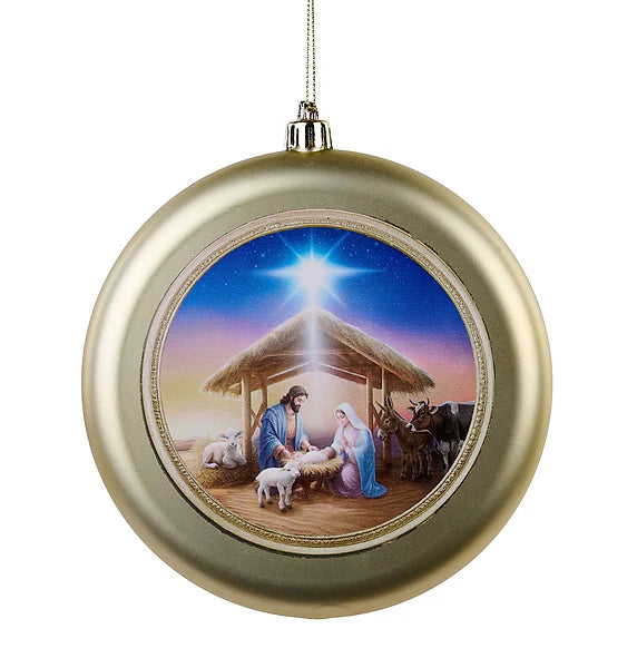 150MM NATIVITY SCENE FLAT DISC ORN- GLD/BLUE/BRWN/WHT/MAGENTA- XJ7712JJ