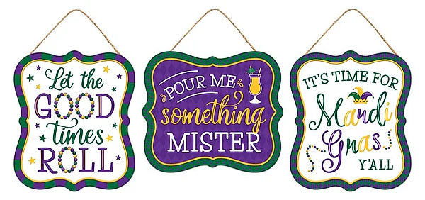 7"Hx6"L Embossed Tin Mardi Gras Sign-MD1040