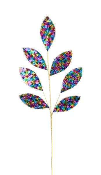 27"L Sequin Magnolia Leaf Spray-Fiesta-MN0401