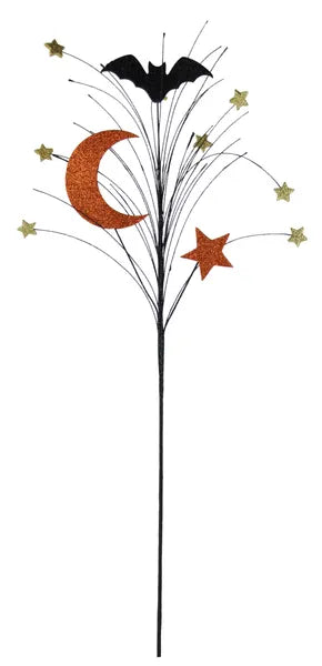 29"L Glitter Crescent Moon/Bat Spray-Black/Orange/Gold-HH1280X5