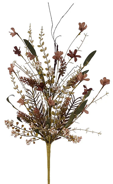 24"L FABRIC FLOWER/EVA LEAF/BEADS SPRAY- BEIGE/BROWN/CREAM- FH8071A4
