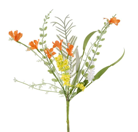 12"L FABRIC FLOWER/EVA LEAF/BEADS BUSH-ORANGE/YELLOW/WHITE-FH8125CX