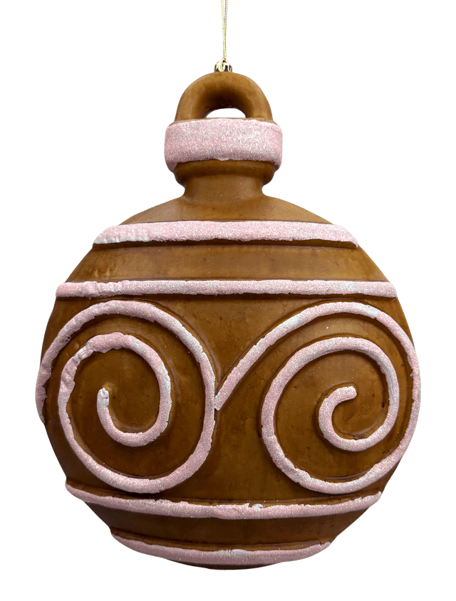 Orn Gingerbread Swirl Stripe Bell Sign H13xW10xD2-Brown/Pink-86318BNPK