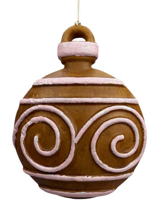 Orn Gingerbread Swirl Stripe Bell Sign H13xW10xD2-Brown/Pink-86318BNPK