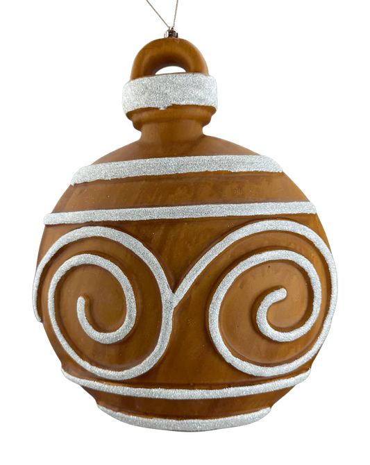 Orn Gingerbread Swirl Stripe Bell Sign H13xW10xD2-Brown/White-86318BNWT
