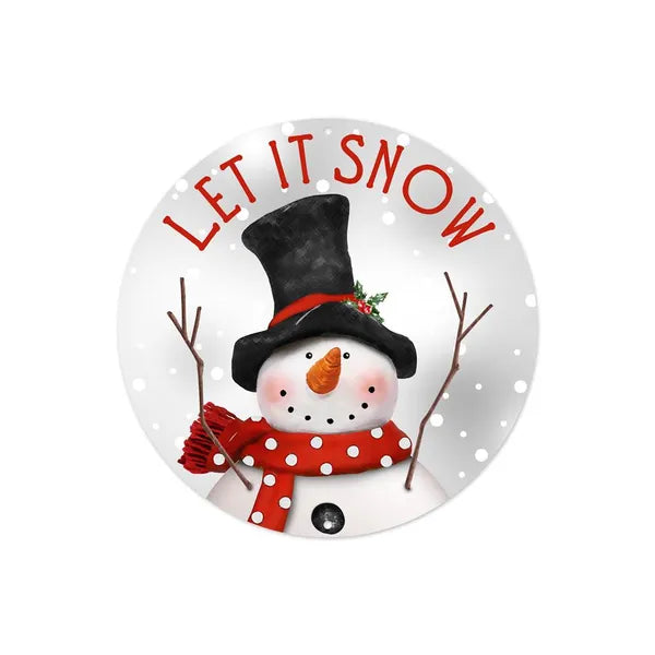 8"Dia Metal Let It Snow Snowman-White/Red/Black/Grey-MD0956