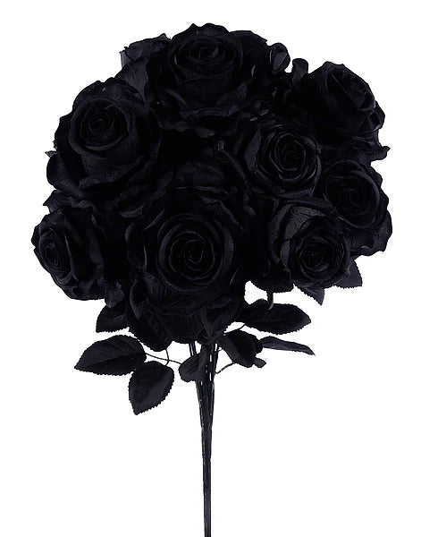 20"L FABRIC ROSE/ROSE BUD BUSH- BLACK- FN171902