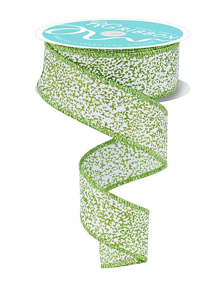1.5"X10YD SNOW GLITTER- WHITE/LIME GREEN- RGF181333