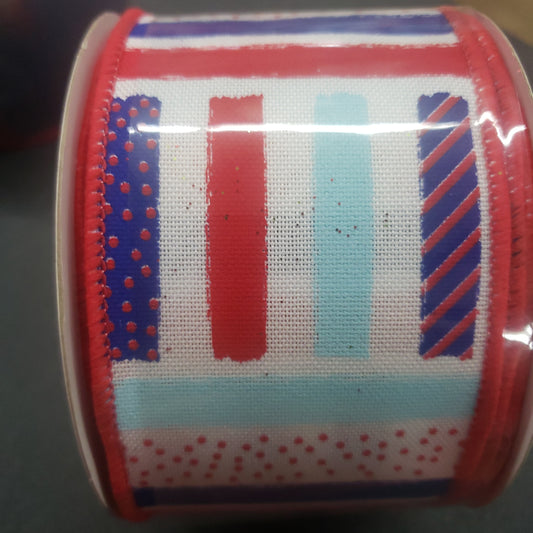 2.5" x 10 yrd  patriotic striped Ribbon