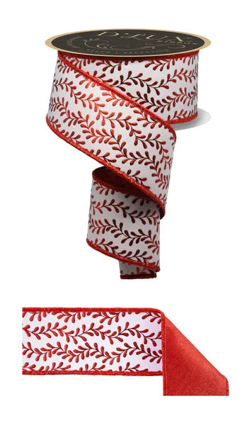 2.5" x 10yd Foil Leaf Garland/Fused- White/Red-LX314667