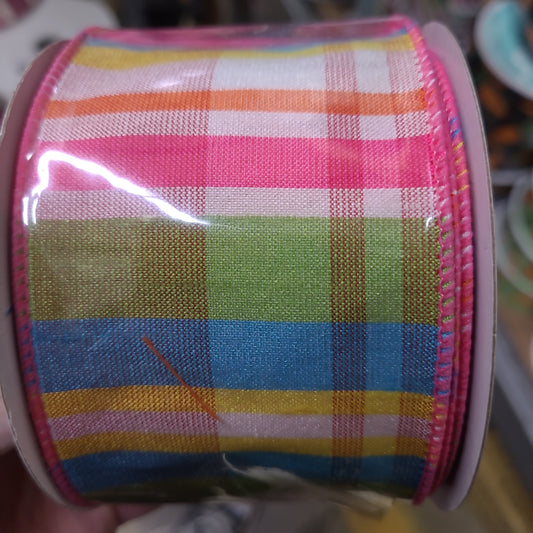 2.5"X10YD spring FAUX DUPIONI PLAID ribbon