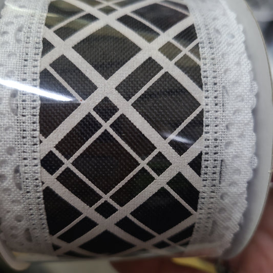 2.5"X10yd black cris cross lace edge ribbon