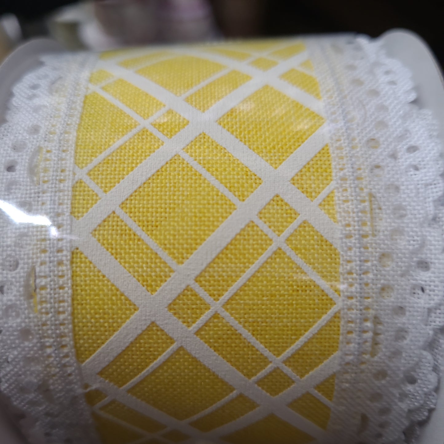 2.5"X10yd yellow cris cross lace edge ribbon