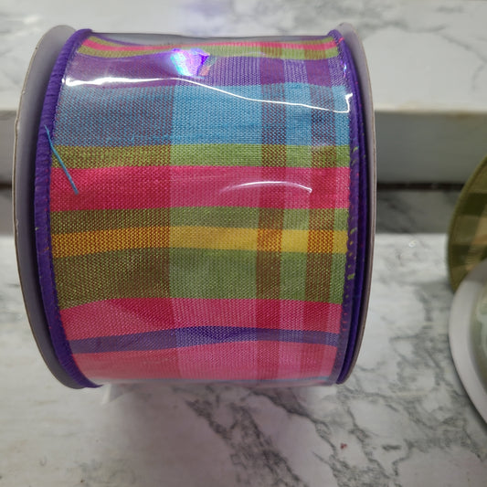 2.5"X10yd spring plaid ribbon