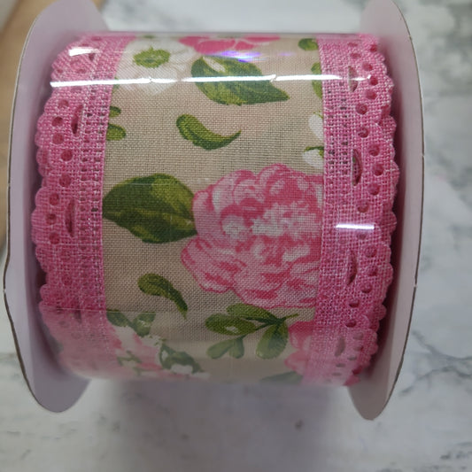 2.5"X10yd spring floral lace edge ribbon